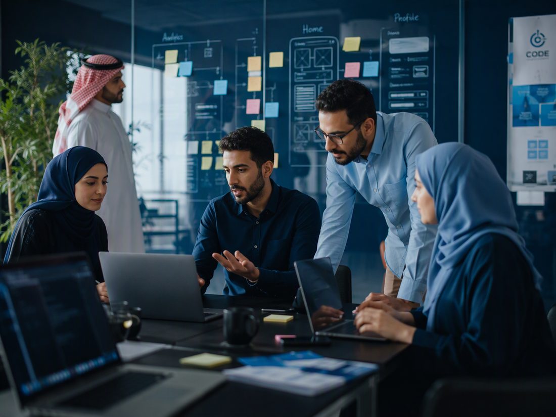 فريق المسار الأول أثناء جلسة عمل على تصميم نظام رقمي